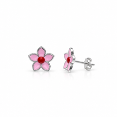 SHINING’s Pink Red Floral Sterling Silver Stud Earrings | Office Wear