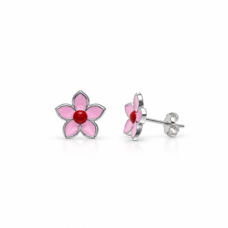 SHINING’s Pink Red Floral Sterling Silver Stud Earrings | Office Wear