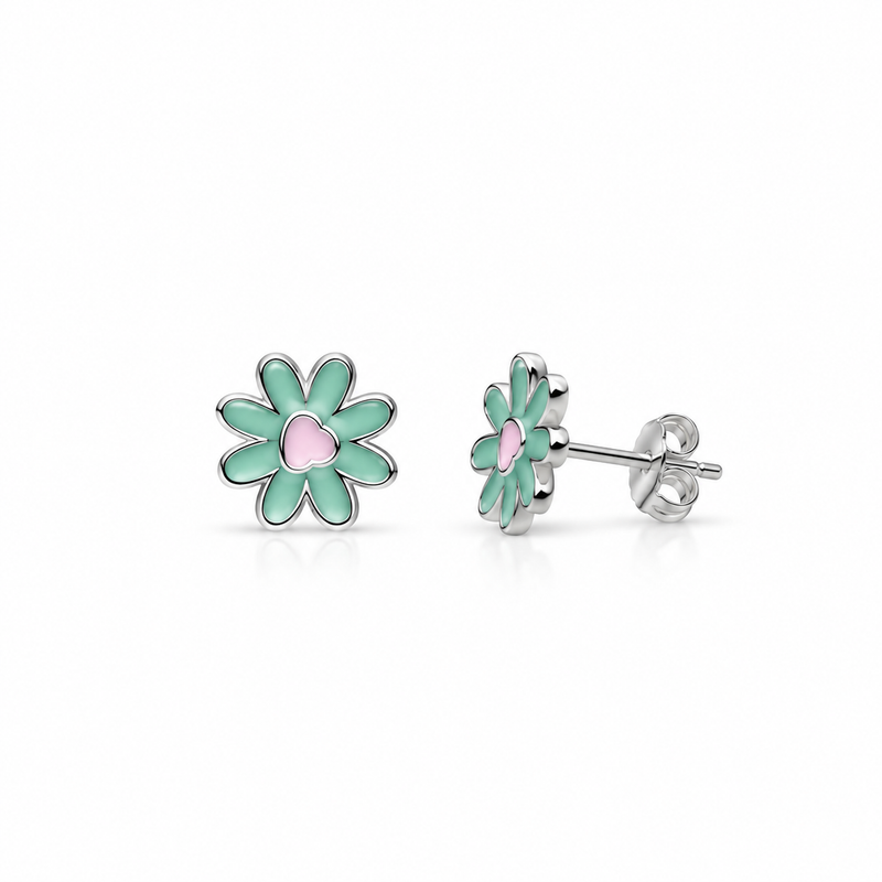 SHINING’s Heart Flower 925 Silver Stud Earrings for Girls & Kids