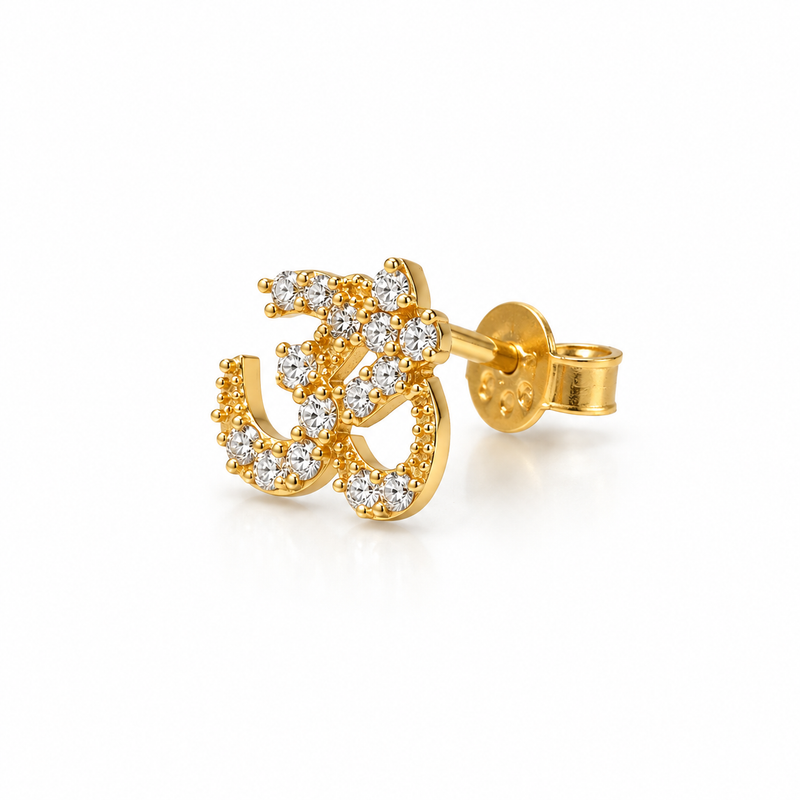 SHINING’s 925 Sterling Silver Om Stud Earrings for Men