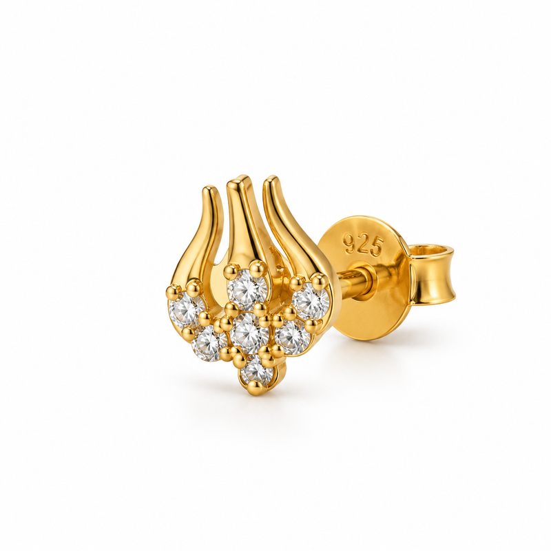 SHINING’s 925 Sterling Silver Shiv Trishul Gold Stud Earrings for Men