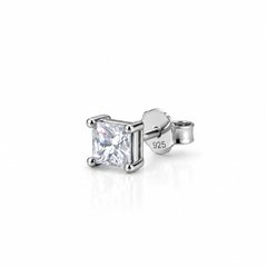 SHINING’s Princess Cut 925 Silver CZ Stud Earrings for Men