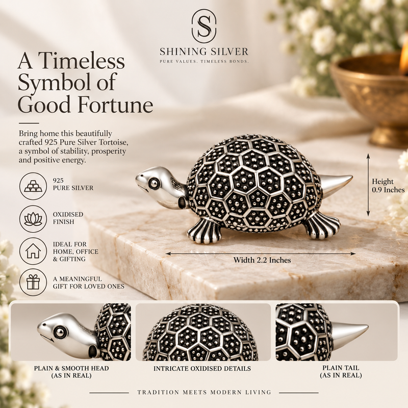 SHINING’s 925 Pure Silver Solid Tortoise / Kachua | Oxidised Silver Finish