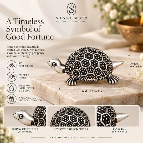 SHINING’s 925 Pure Silver Solid Tortoise / Kachua | Oxidised Silver Finish
