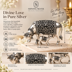 SHINING’s 925 Pure Silver Cow & Calf / Gaiya Bachda Solid Idol | Oxidised Finish