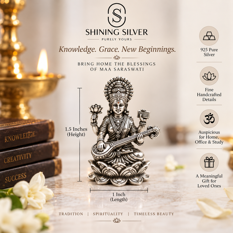 SHINING’s 925 Pure Silver Solid Maa Saraswati Idol