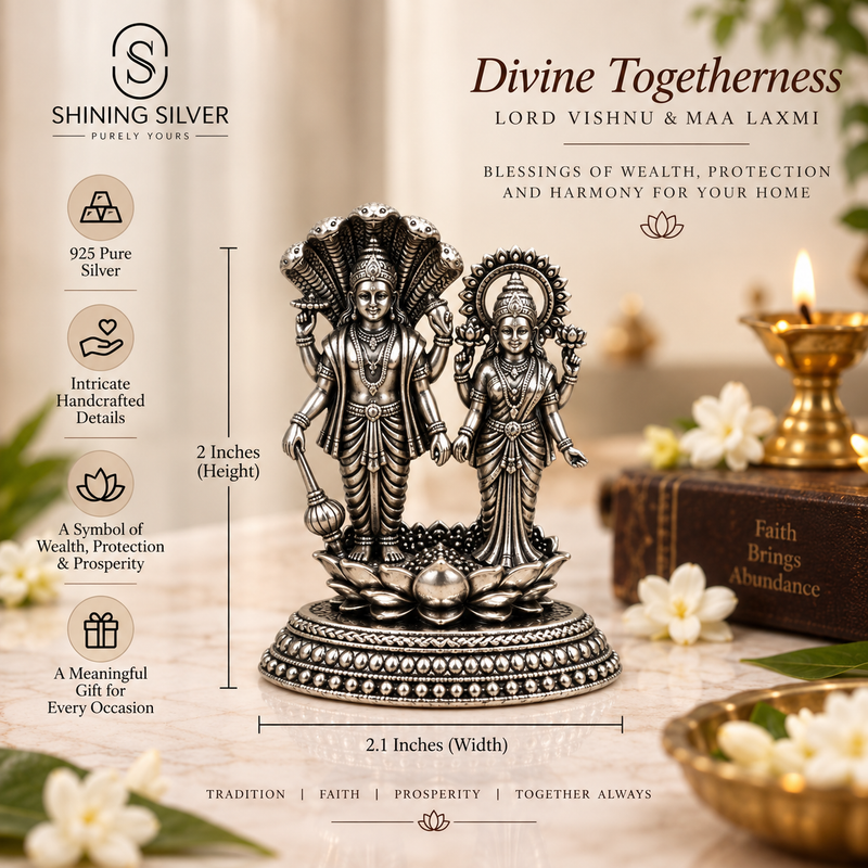 SHINING’s 925 Pure Silver Vishnu Laxmi Solid Idol