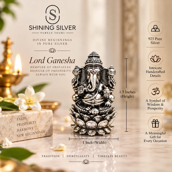 SHINING’s 925 Pure Silver Ganesha Solid Idol | Small