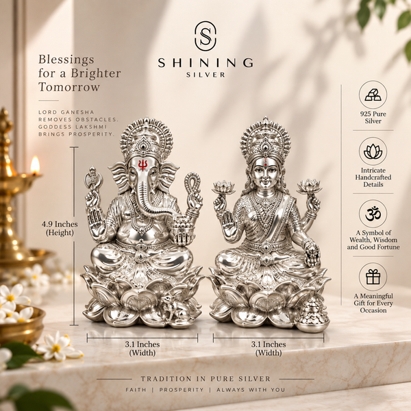 SHINING’s 925 Pure Silver Ganesh Laxmi Solid Idol