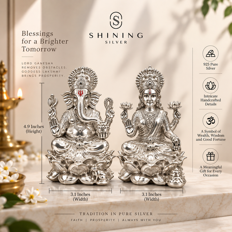 SHINING’s 925 Pure Silver Ganesh Laxmi Solid Idol