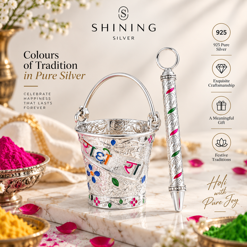 SHINING’s Silver Radha-Krishna Themed Pichkari & Balti Set for Rituals