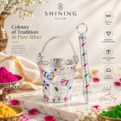 SHINING’s Silver Radha-Krishna Themed Pichkari & Balti Set for Rituals