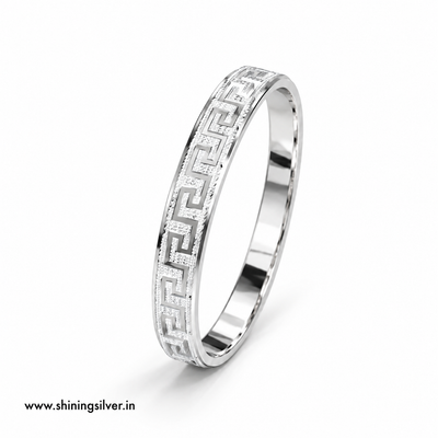 SHINING’s 925 Pure Silver Greek Key Kada | Silver Flat Kada for Men