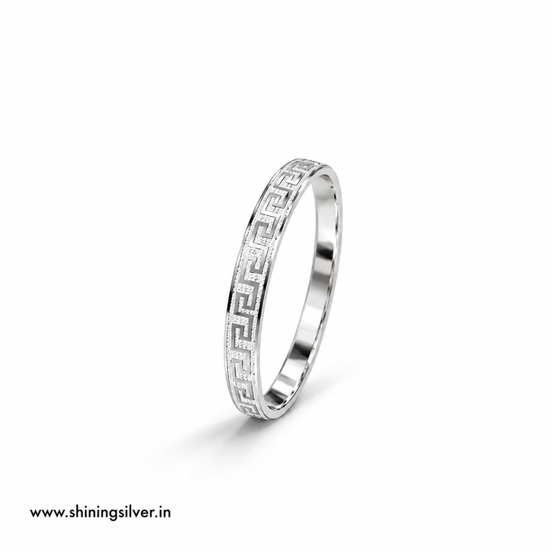 SHINING’s 925 Pure Silver Greek Key Kada | Silver Flat Kada for Men