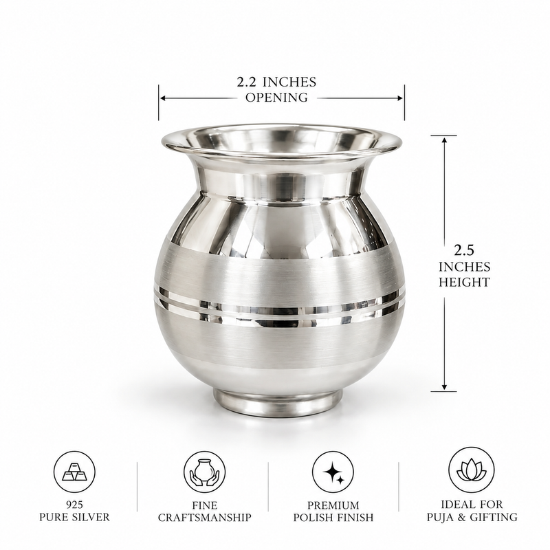 SHINING’s 925 Pure Silver Lota | 55 Grams | Silver Puja Kalash