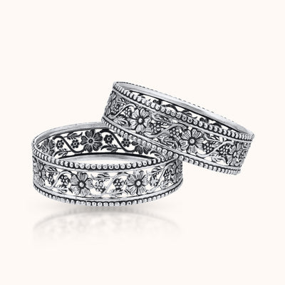 SHINING’s Floral Carved Oxidized Silver Bangles Pair