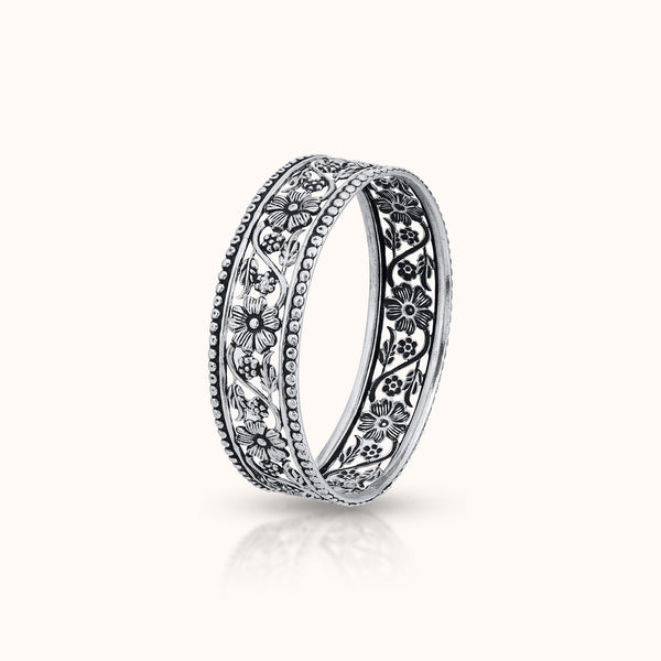 SHINING’s Floral Carved Oxidized Silver Bangles Pair