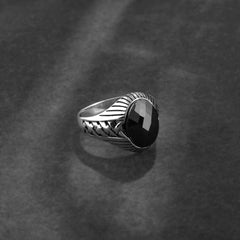 Black Diamond Lustre Stone Ring For Men- Made With 925 Sterling Silver - Shining Silver.in