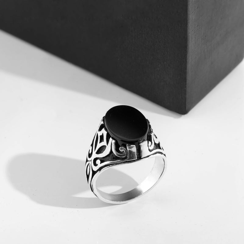 Black Stone Ring For Men- Made With 925 Sterling Silver - Shining Silver.in