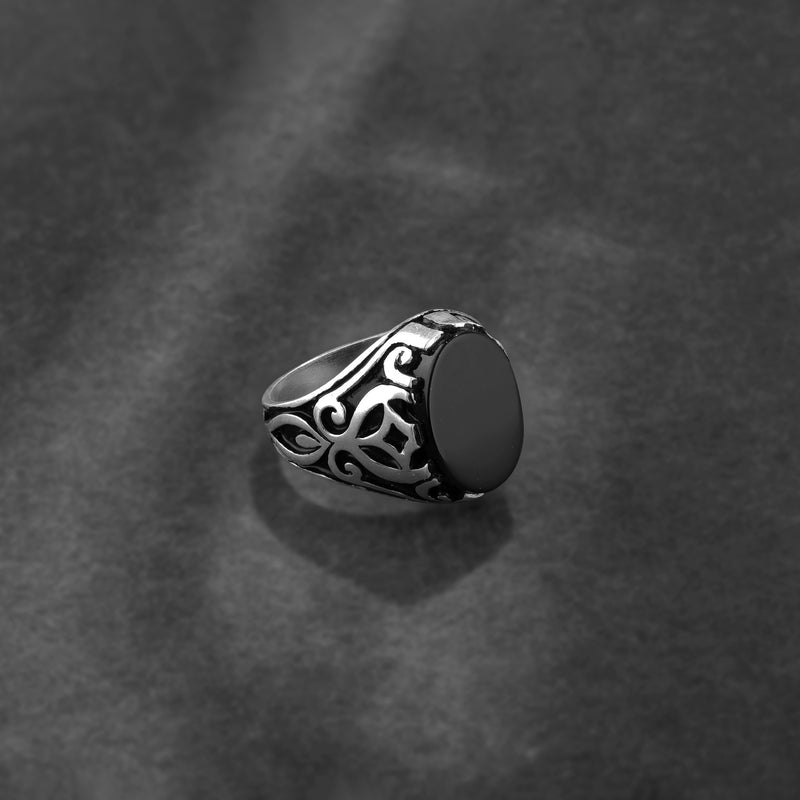 Black Stone Ring For Men- Made With 925 Sterling Silver - Shining Silver.in