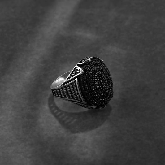 Black Zircons Studded Ring For Men- Made With 925 Sterling Silver - Shining Silver.in