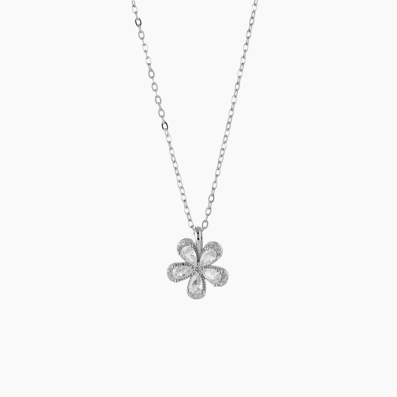 Blooming Flower Pandent With Link Chain - 925 Sterling Silver - Shining Silver.in