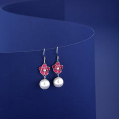 Blossom Pearl Hoop Earrings - 925 Sterling Silver - Shining Silver.in