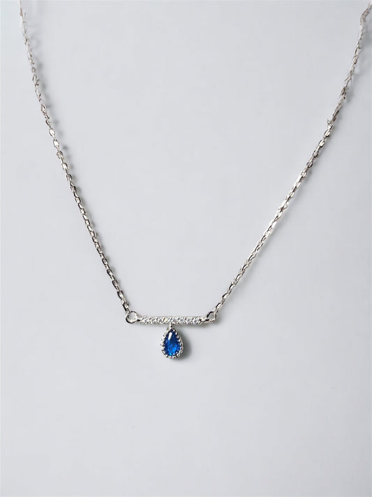 Blue Studded Sterling Silver Pandent With Link Chain - Shining Silver.in