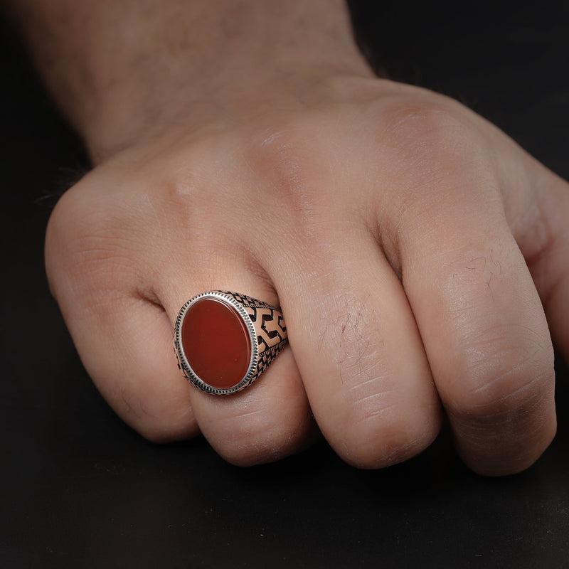 Brown Stone Ring For Men- Made With 925 Sterling Silver - Shining Silver.in