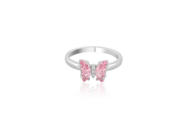 Elegant Pink Butterfly Sterling Silver Ring For Women - Shining Silver.in