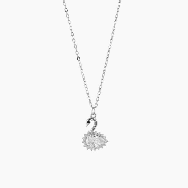 Elegant Swarovski Swan Pendant Necklace with Link Chain - Shining Silver.in