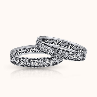 SHINING’s Rajasthani Carved Oxidized Silver Bangles Pair