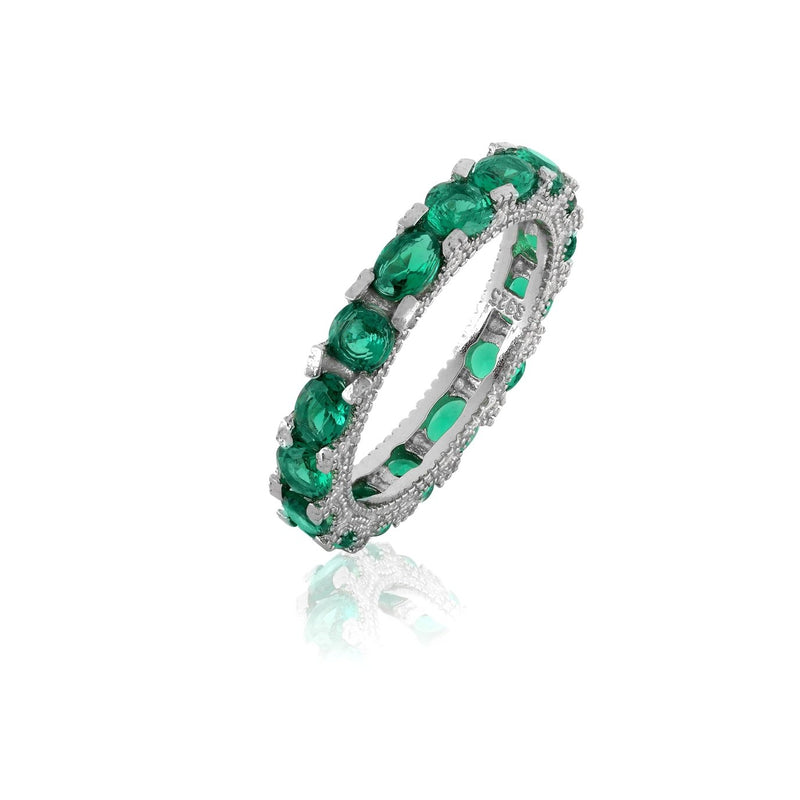 Emerald Brilliance Ring- Sterling Silver Band With Oval And Brilliant Cut Stones - Shining Silver.in