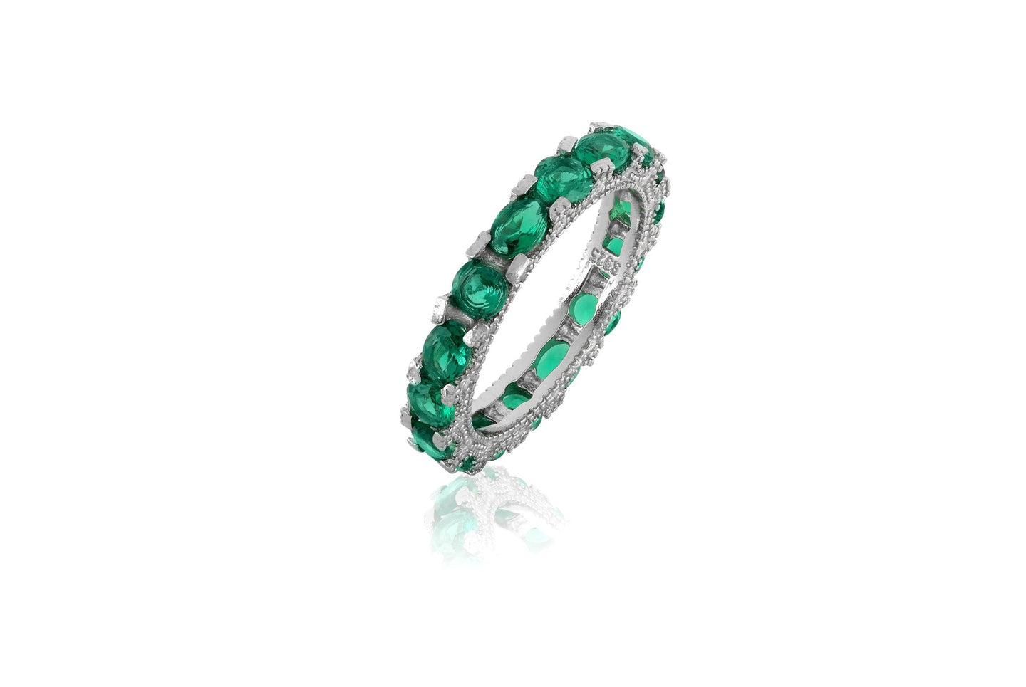 Emerald Brilliance Ring- Sterling Silver Band With Oval And Brilliant Cut Stones - Shining Silver.in