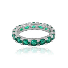 Emerald Brilliance Ring- Sterling Silver Band With Oval And Brilliant Cut Stones - Shining Silver.in