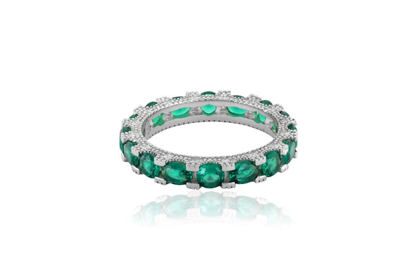 Emerald Brilliance Ring- Sterling Silver Band With Oval And Brilliant Cut Stones - Shining Silver.in