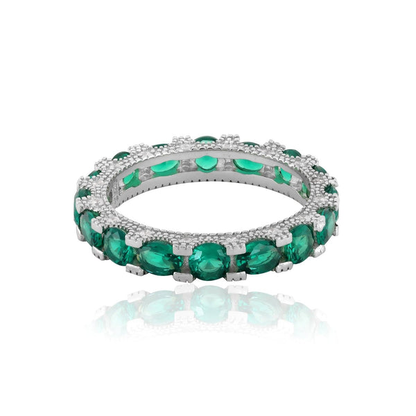 Emerald Brilliance Ring- Sterling Silver Band With Oval And Brilliant Cut Stones - Shining Silver.in