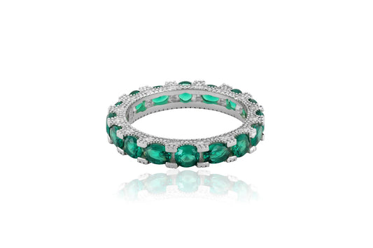 Emerald Brilliance Ring- Sterling Silver Band With Oval And Brilliant Cut Stones - Shining Silver.in