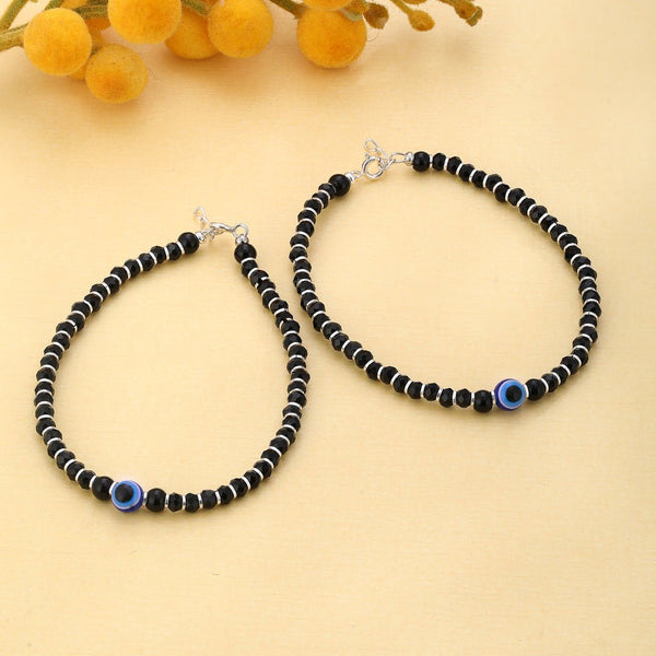 Evil Eye Black Beads Bracelet - 925 Pure Silver - Shining Silver.in