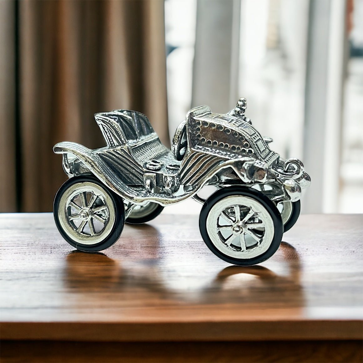 Exquisite Pure Silver Vintage Car Miniature Showpiece - Shining Silver.in