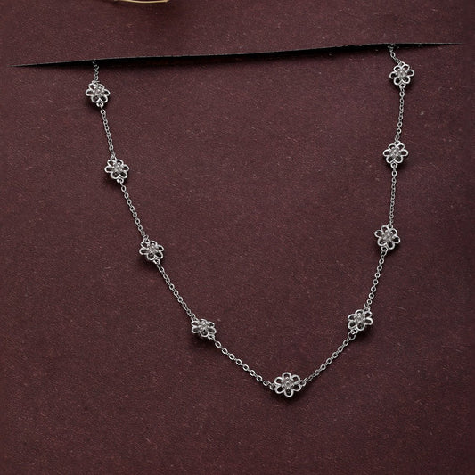 Flower Chain Necklace - 925 Sterling Silver - Shining Silver.in