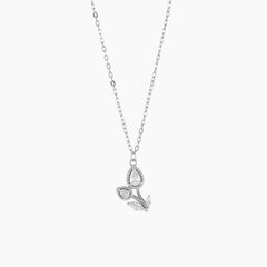 Flower Leaf Pandent With Link Chain - 925 Sterling Silver - Shining Silver.in