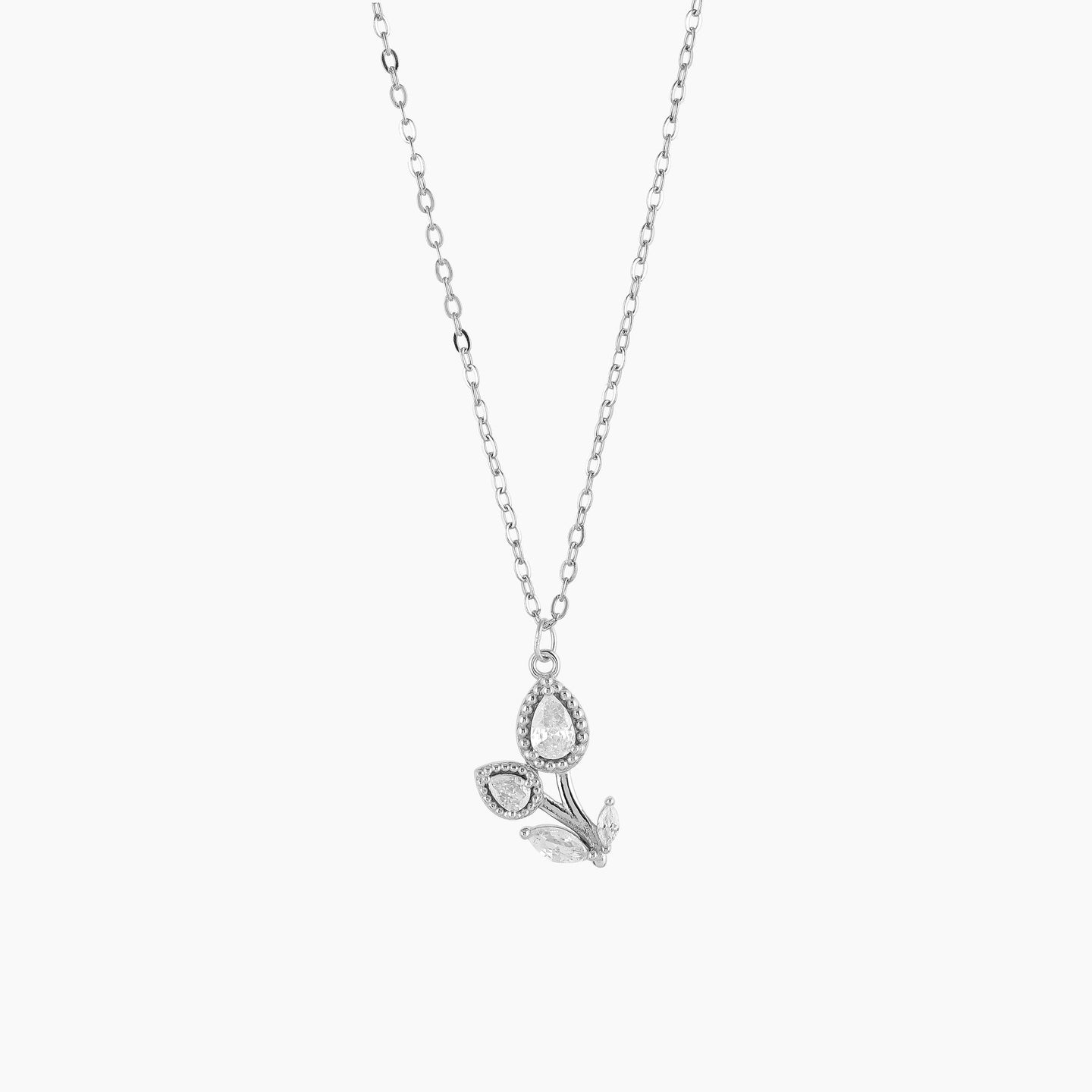 Flower Leaf Pandent With Link Chain - 925 Sterling Silver - Shining Silver.in