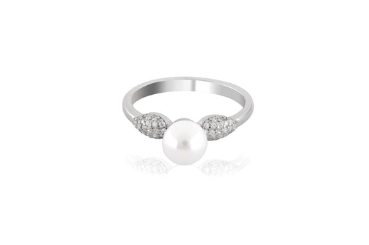 Interwoven Elegance- Sterling Silver 925 Pearl Ring For Women - Shining Silver.in