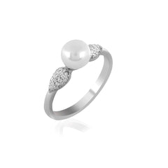 Interwoven Elegance- Sterling Silver 925 Pearl Ring For Women - Shining Silver.in