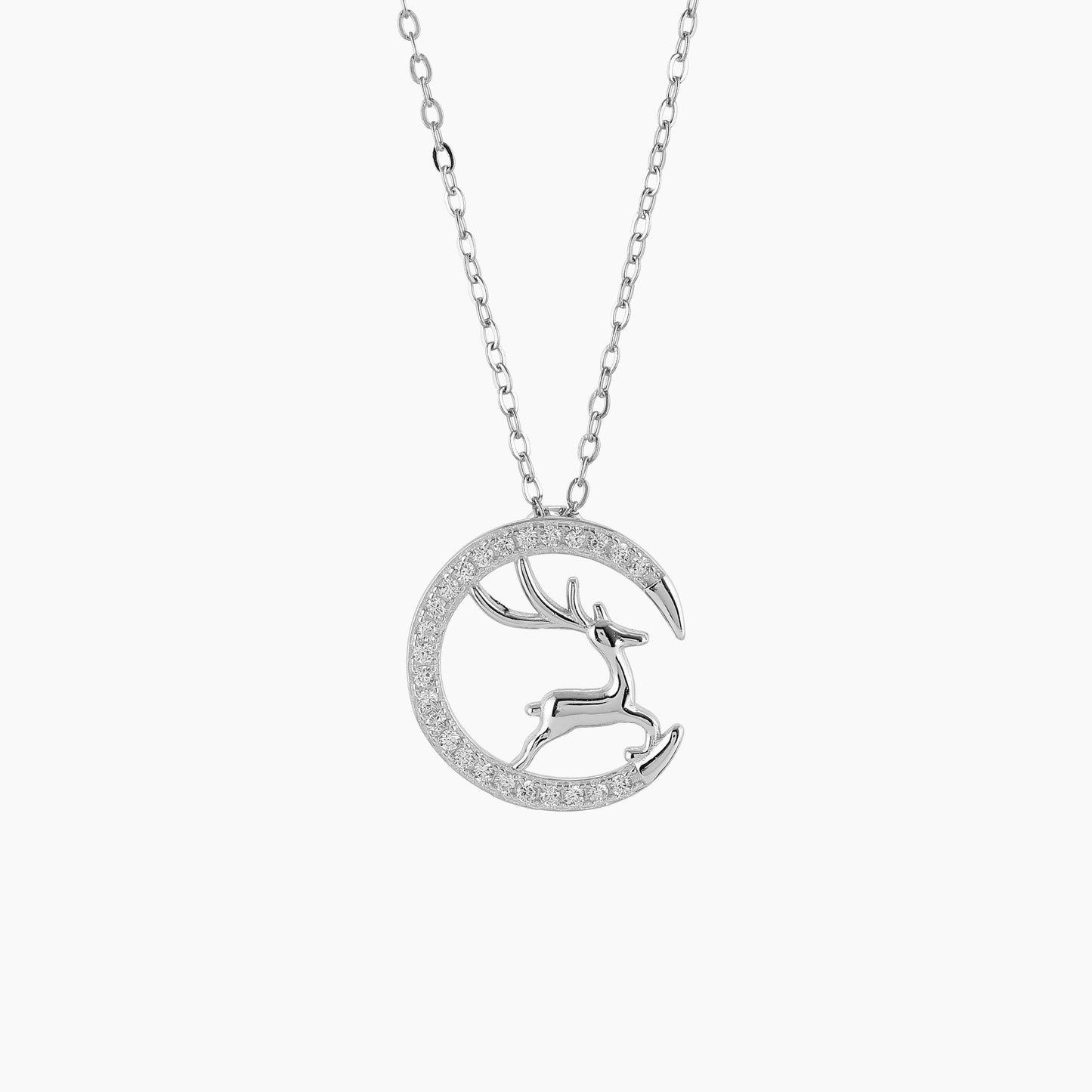 Moon Dear Pandent With Link Chain - 925 Sterling Silver - Shining Silver.in