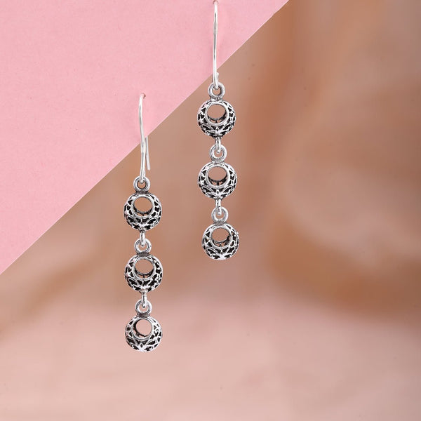 Oxidised Beads Hoop Earrings - 925 Pure Silver - Shining Silver.in