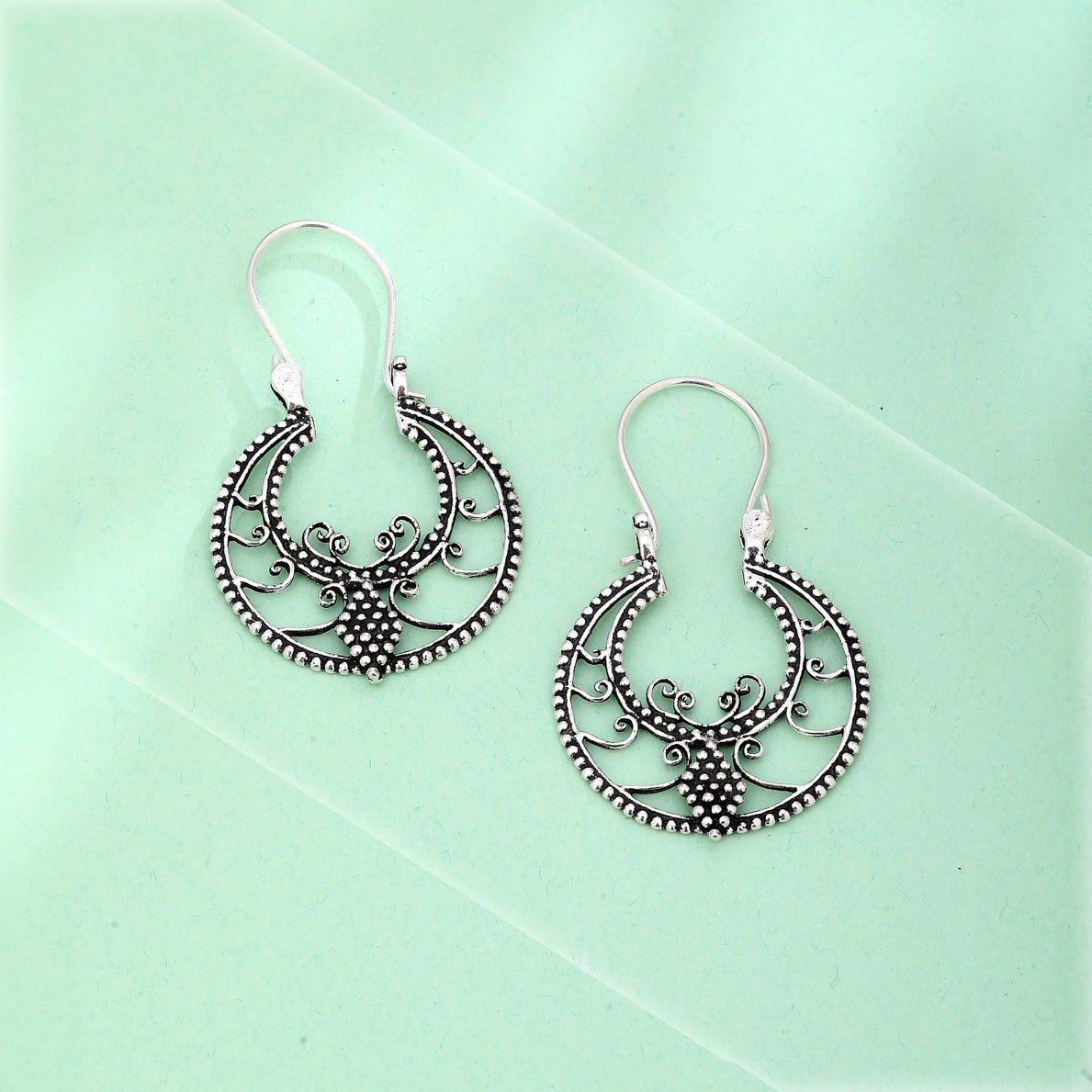 Oxidised Earrings - 925 Pure Silver - Shining Silver.in