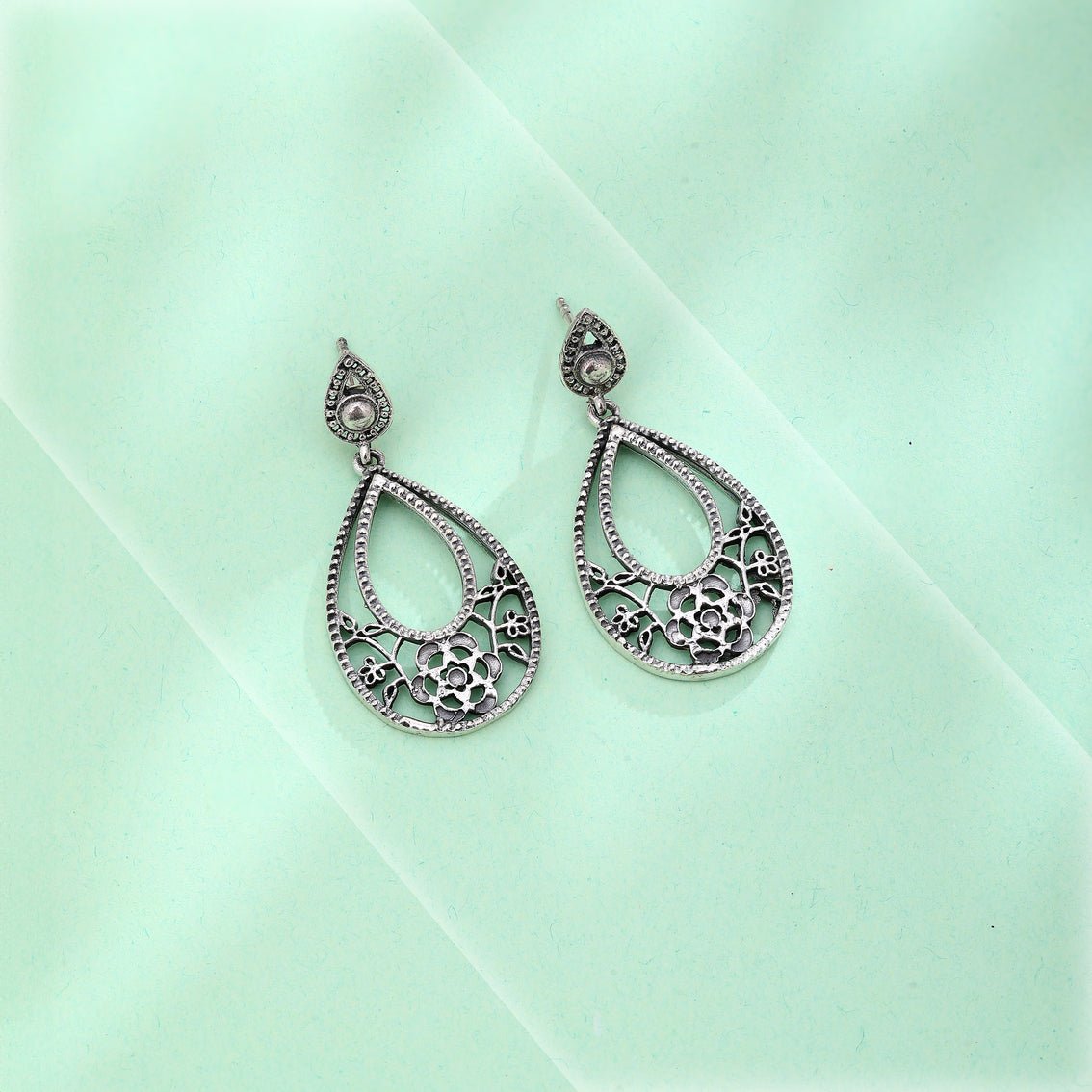 Oxidised Silver Earrings - 925 Pure Silver - Shining Silver.in