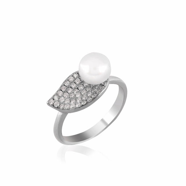 Pearl Leaf Serinity- Sterling Silver 925 Ring For Women - Shining Silver.in